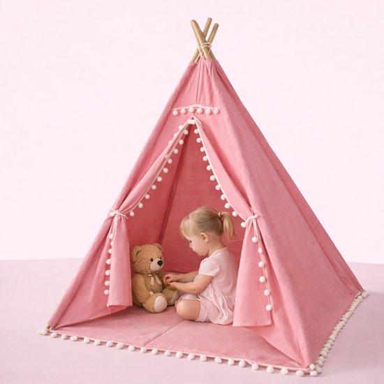 Studio Bloom Kinder Speeltent Tipi Tent Kinderen Meisjes Jongens Speelgoed Kindertent Kind Peuter Speelhuisje - Roze