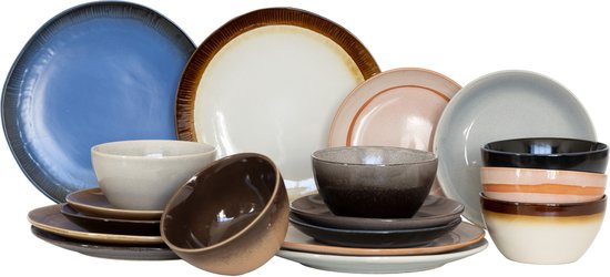 Studio Tavola Serviesset Earth Diverse Aardetinten 18-delig - Servies Set 6 Personen - Modern Design Aardewerk - Vaatwasser- & Magnetronbestendig