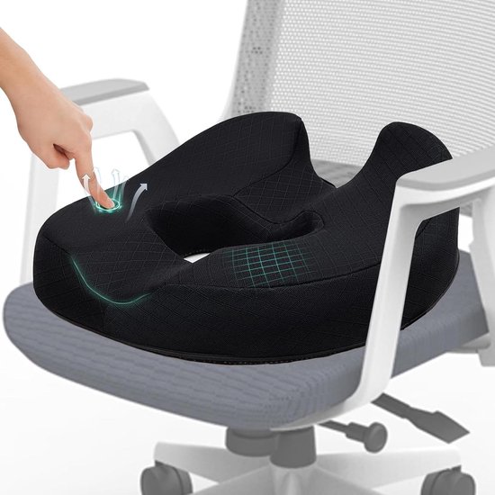 Stuitbeen Pijnbestrijding Memory Foam Coccyx Pad Donut Kussen voor Lang Zitten - Ideaal voor Bureaustoel, Gaming Stoel en Autostoel - Zwart - 15.5-inch 17.5-inch 5.5-inch van Merkloos