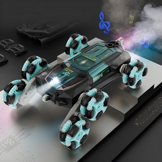 Stuntauto - Bestuurbare auto - Rc auto - Afstandsbestuurbare auto - 6WD - Mist effect - Cyber Black van Merkloos