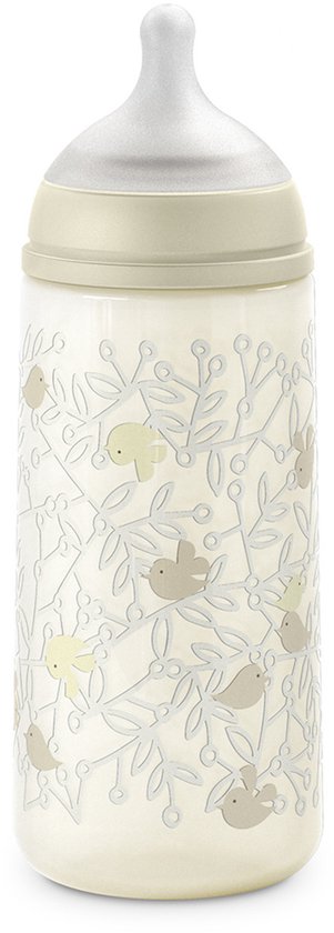 Suavinex Birdies Zuigfles Symmetrische Speen Snelle Doorstroom 360 ml 6 Maanden en + (Kleur : Beige)