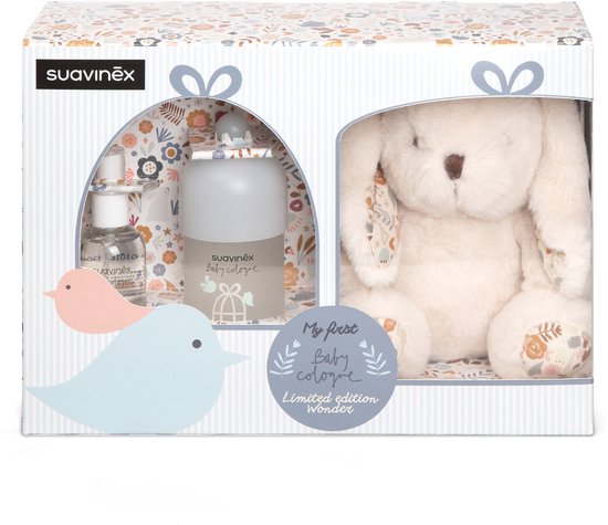 Suavinex Giftset Knuffel & Babycologne - Kraamcadeau voor Pasgeborenen - Eau de Cologne 100 ml + 50 ml - Milde, Frisse Geur voor de Gevoelige Babyhuid - Zacht Materiaal dat Geborgenheid Geeft - Cadeauverpakking - Beige