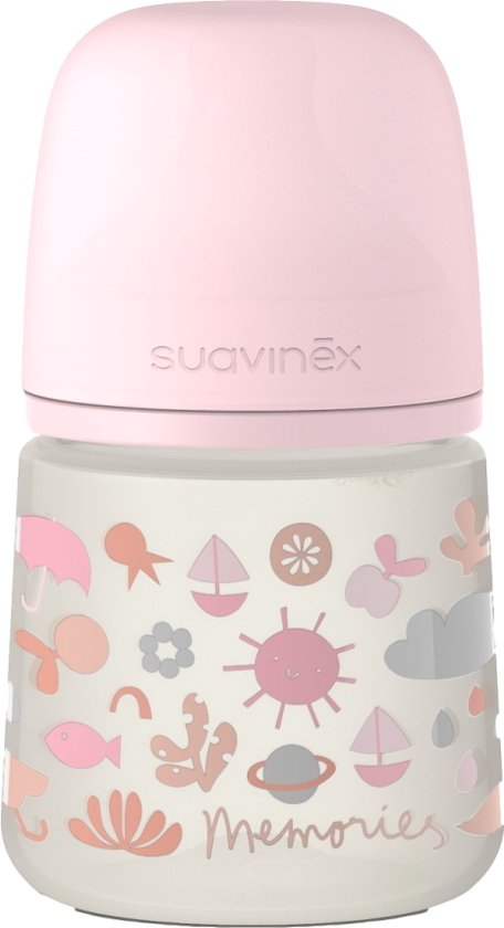 Suavinex Memories Slow Flow Roze 150ml Silicone Fles SXSMX1072298