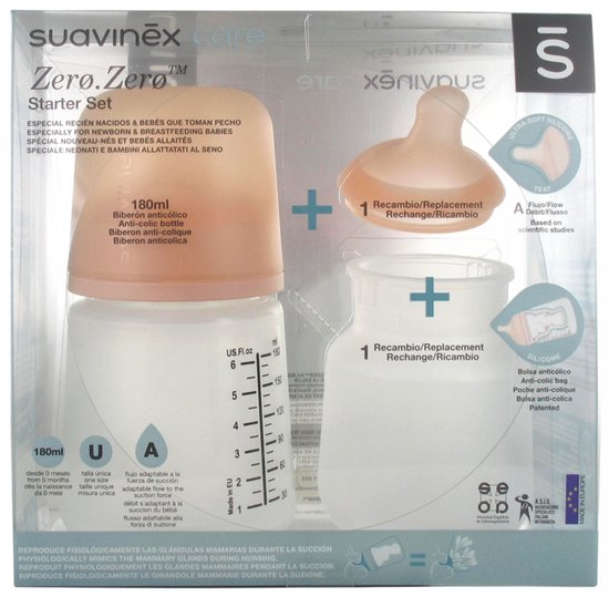 Suavinex Zero.Zero 180ml A Flow Starterset SXZBRF067409 van Merkloos