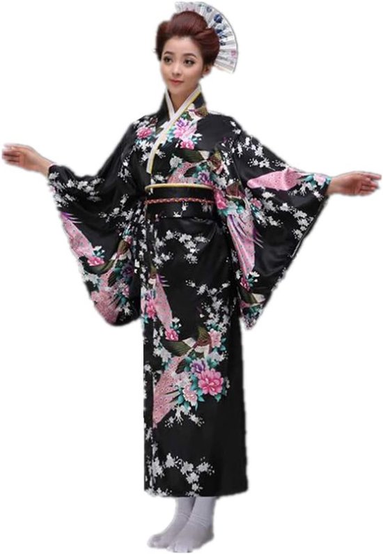 Sugar Kimono-jurk voor dames, meisjes, Japans kostuum, cosplay, fotografie, pauw, Yukata, satijn, Geisha, zwart, rood, één maat