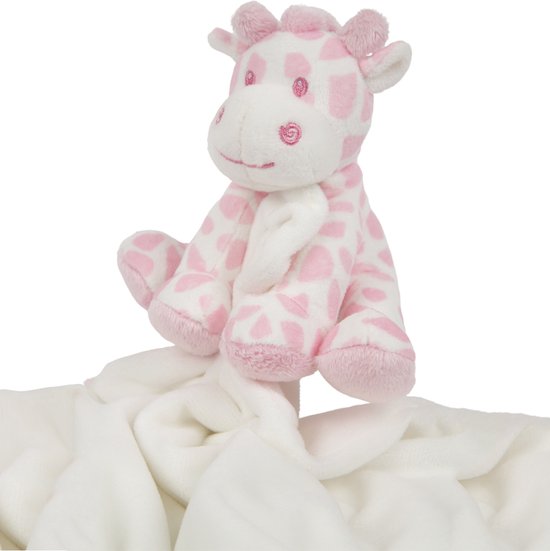 Suki Gifts pluche gevlekte giraffe knuffeldier - tuttel doekje - roze/wit - 30 cm - Hoge kwaliteit knuffels van Merkloos