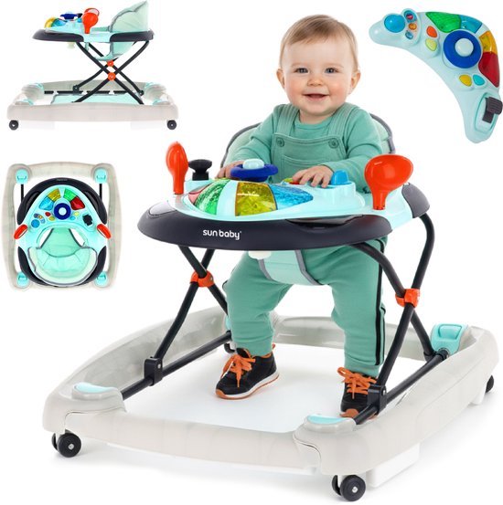 sun baby Loopstoel, baby walker vanaf 6 maanden, verstelbare hoogte, rubberen wielen - Blauw-Grijs van Sun Baby