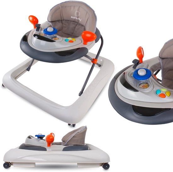 sun baby Loopstoel, baby walker vanaf 6 maanden, verstelbare hoogte, rubberen wielen - Grijs van Sun Baby