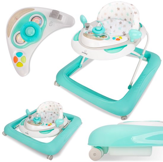 sun baby Loopstoel, baby walker vanaf 6 maanden, verstelbare hoogte, rubberen wielen - Mintgroen met sterretjes van Sun Baby