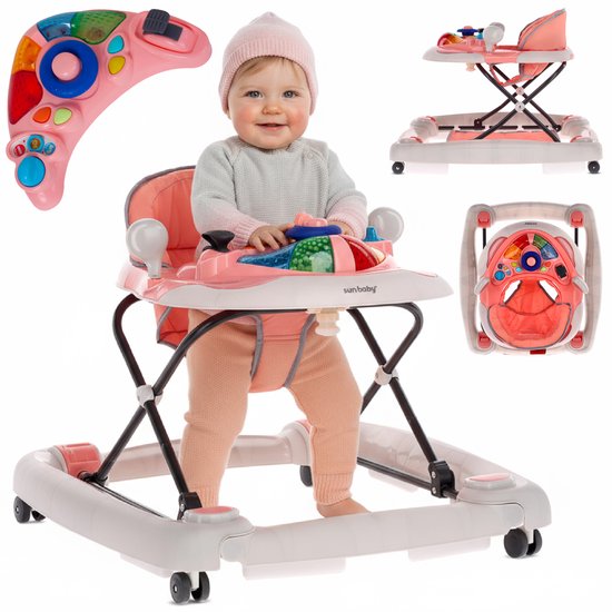 sun baby Loopstoel, baby walker vanaf 6 maanden, verstelbare hoogte, rubberen wielen - Roze-Grijs van Sun Baby