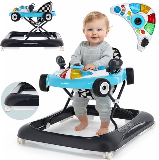 sun baby Loopstoel, baby walker vanaf 6 maanden, verstelbare hoogte, rubberen wielen - Turkoois-Zwart van Merkloos