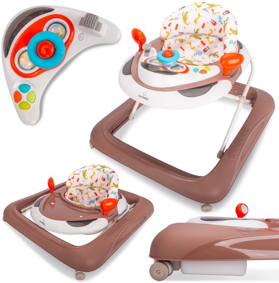 sun baby Loopstoel, baby walker vanaf 6 maanden, verstelbare hoogte, rubberen wielen - Wit met krokodillenprint van Merkloos