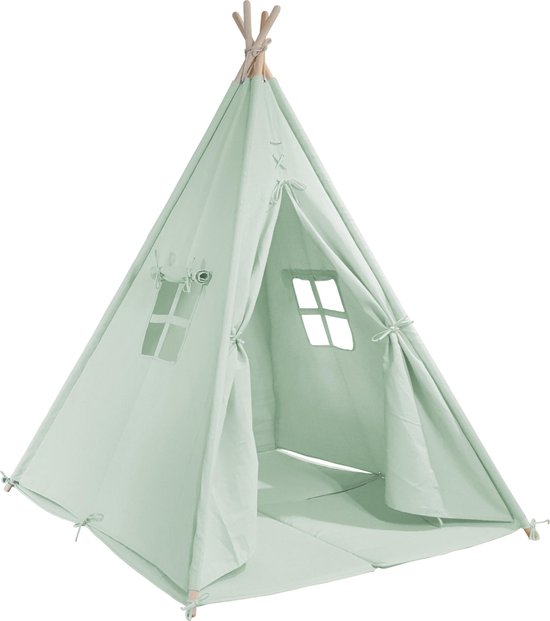 Sunny Alba Tipi Tent Pastel Groen - Wigwam Speeltent met ramen - 120x120x160cm - met Kussen kleed van Sunny.