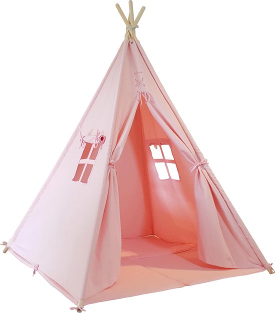 Sunny Alba Tipi Tent Pastel Roze - Wigwam Speeltent met ramen - 120x120x160cm - met Kussen kleed van Sunny.