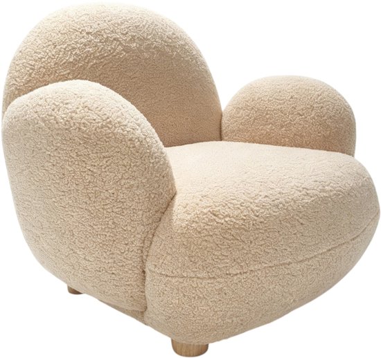 Sunny Bini Kinderfauteuil Teddy Beige – 55 x 66 x 54 cm – Kinderstoel vanaf 3 jaar – Gestoffeerde Fauteuil voor Kinderkamer en Speelkamer – Houten Frame – Max. 100 kg – Peuterstoeltje voor Binnen
