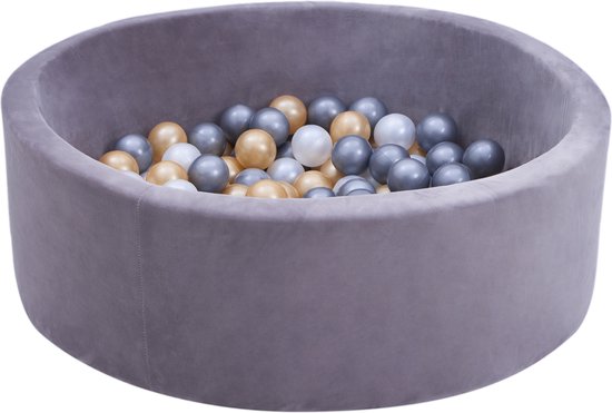 Sunny Boaz Ballenbak inclusief 160 ballen Velvet Grijs – Wit/Grijs/Goud Ø7cm ballen – Ballenbad rond Ø90x30cm van Sunny.