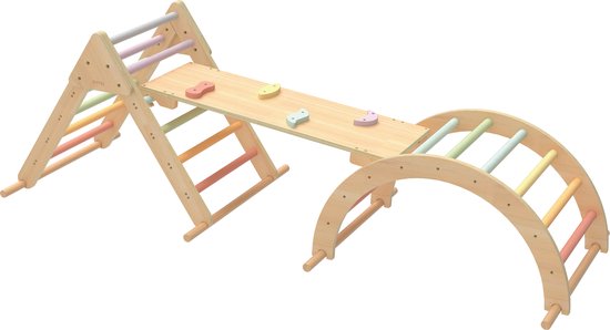 Sunny Charlie 3-in-1 Klimrek van hout Pastel – Montessori speelgoed - Klimboog - Klimdriehoek - FSC Mix van Sunny.