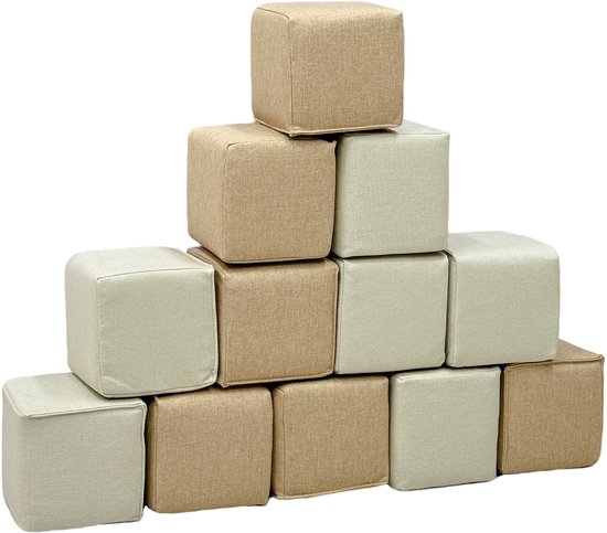 Sunny Dely Foam Stapelblokken - Zachte Foam Speelblokken - Foamblokken 12-delig - Beige en Crème - Montessori Speelgoed - Softplay - Vanaf 6 maanden - Veilig Spelen van Merkloos