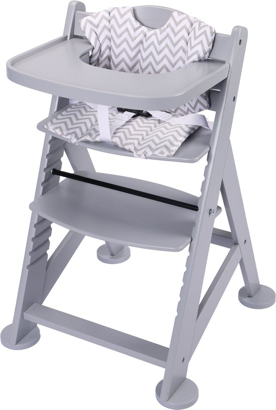 Sunny Fynn Kinderstoel Grijs – Houten Meegroeistoel – Verstelbare Babystoel met Veiligheidsgordel en Kussenset – Vanaf 9 Maanden tot Peuter van Nola Kids