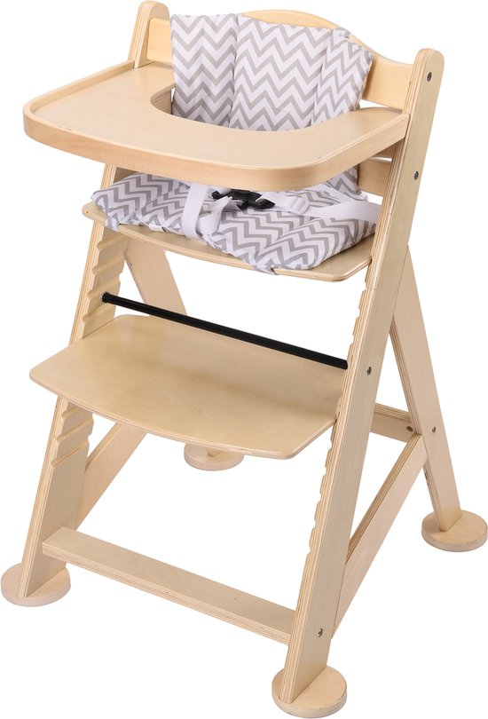 Sunny Fynn Kinderstoel Naturel - Houten Meegroeistoel - Verstelbare Babystoel met Veiligheidsgordel en Kussenset - Vanaf 9 Maanden tot Peuter van Merkloos