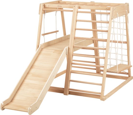 Sunny Mickie Klimtoren van Hout Naturel – Montessori Speelgoed voor binnen – Incl. Glijbaan en Schommel – FSC Mix – EN71 veiligheidsnormen van Merkloos