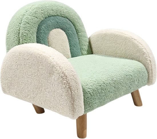 Sunny Milou Kinderfauteuil Teddy Groen – 47 x 55 x 46 cm – Kinderstoel met Regenboogdesign – Gestoffeerde Fauteuil voor Kinderkamer en Speelkamer – Houten Frame – Max. 100 kg – Peuterstoeltje voor Binnen vanaf 3 jaar