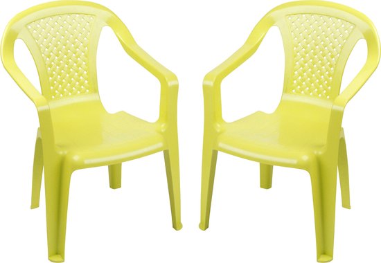 Sunnydays Kinderstoel - 2x - groen - kunststof - buiten/binnen - L37 x B35 x H52 cm - tuinstoelen van Merkloos