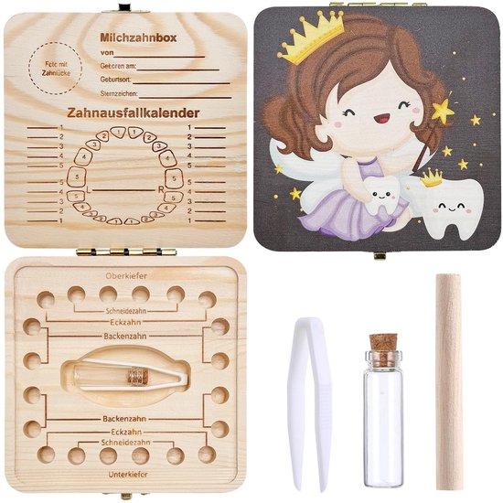 Sunshine Smile Melktandendoosje voor Meisjes - Houten Princessen