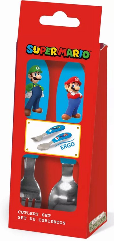 Super Mario Brothers metalen ergonomische bestekset - 2 stuks van Merkloos