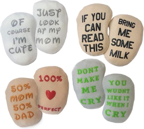 Super Toes® Baby Sokjes Kraamcadeau voor Jongen of Meisje 4 stuks - Babyshower Cadeau - Kraammand - Babysokjes Newborn Gender Reveal 0-3 Maanden van Merkloos