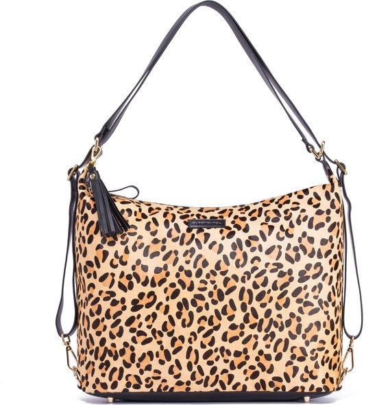 Supercute - Luiertas - Deluxe -  4 in 1 - Luipaardprint - Leer - Goud van Supercute