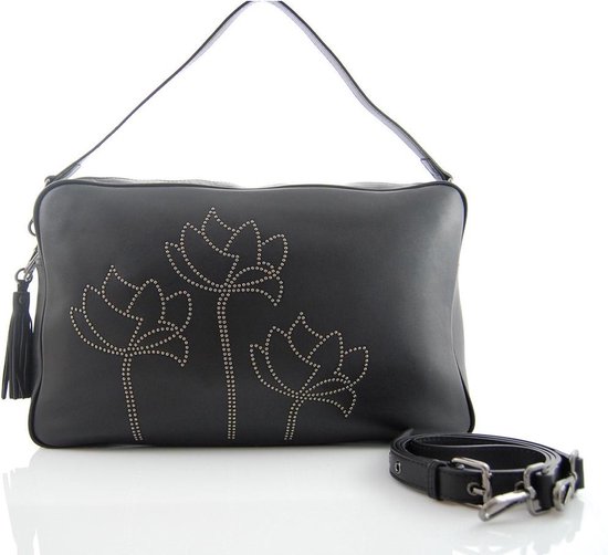 Supercute Luiertas -  Lotus - Zwart - Leer - Studs van Supercute