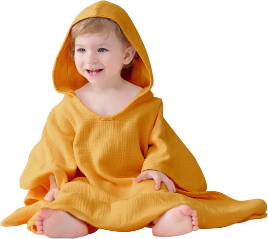 Superzachte Kinderponcho Handdoek met Kap in Oranje 64x60 cm van Merkloos