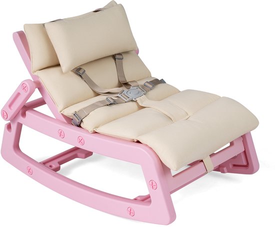 SureDeal® - Wipstoeltje - Schommelstoel Kind Ligstoel - Verstelbare Rugleuning Baby - Wasbaar Zitkussen - Hoofdkussen - 73x45x40 cm - Roze