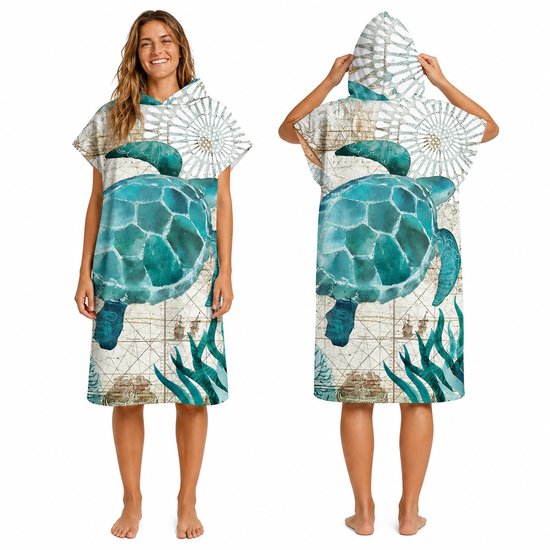 Surf Poncho-handdoek, sneldrogende microvezel, surfstof, verandering, capuchon, poncho, strand, badjas, zwemmen, voor volwassenen, L