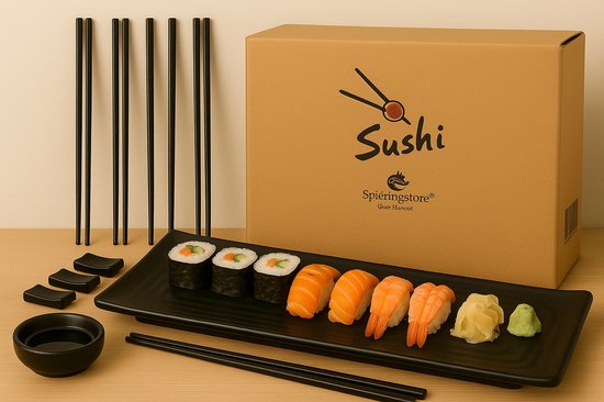 Sushi Servies 4 personen - 100% Melamine - Complete set - Sushi Kit - Incl. Sushi Stokjes van Merkloos