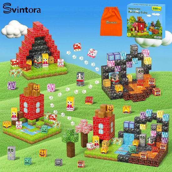 Svintora - Magnetische Blokken 208 Bouwstenen -Magna Magnetic Bouwspeelgoed Cadeau -Magnetic Tiles kinderspeelgoed-Magnetische tegels Speelgoed- Montessori speelgoed Mind Educatief Jongens Meisjes 3 Jaar, 4 jaar, 5 jaar, 6 jaar, 7 jaar, 8-10 jaar