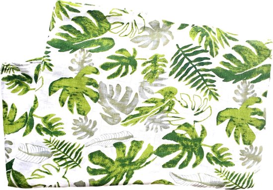 Swaddle doek XL -  Groene bladeren| Inbaderdoek | Hydrofiele doek | Hydrofiele luier van Little Naturals