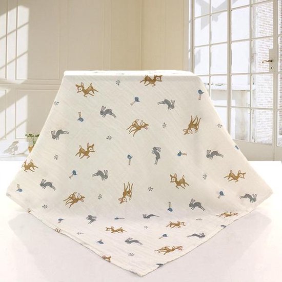 Swaddle XL Hydrofiel doek omslagdoek 120x120 cm - katoen - Hertje konijn van Funnies.