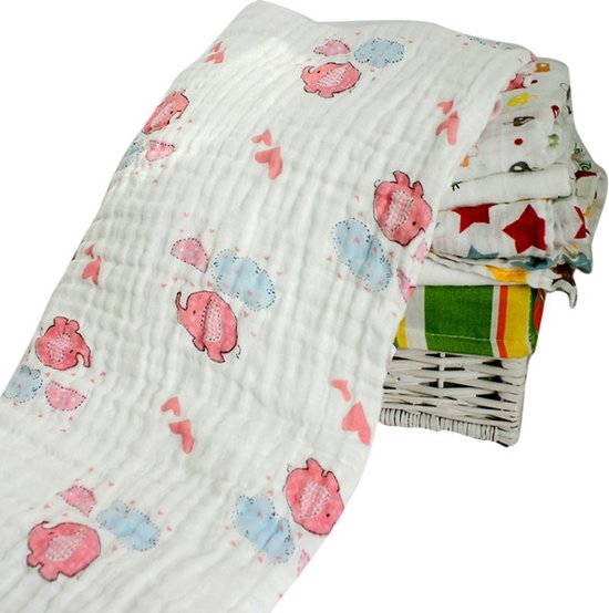 Swaddle XL Hydrofiel doek omslagdoek 120x120 cm - katoen - Olifant wolk roze van Jollein