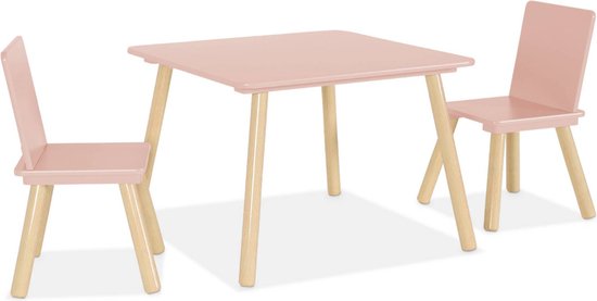 sweeek - Kinder vierkante tafel met 2 stoelen, poten in grenen van Sweeek