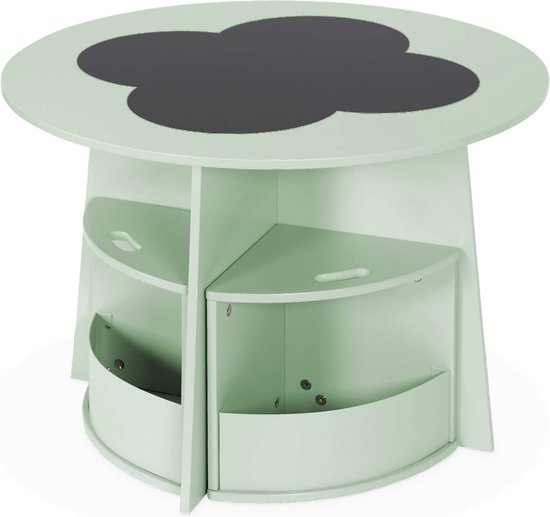 sweeek - Kindertafel en 4 stoelen met leisteen effect en opbergruimte