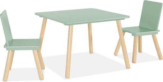 sweeek - Kindertafel vierkant met 2 stoelen grenenhout - judith van Merkloos