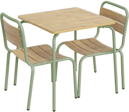 sweeek - Stalen kindertuintafel met houtdecor en 2 stoelen - suzie van Merkloos