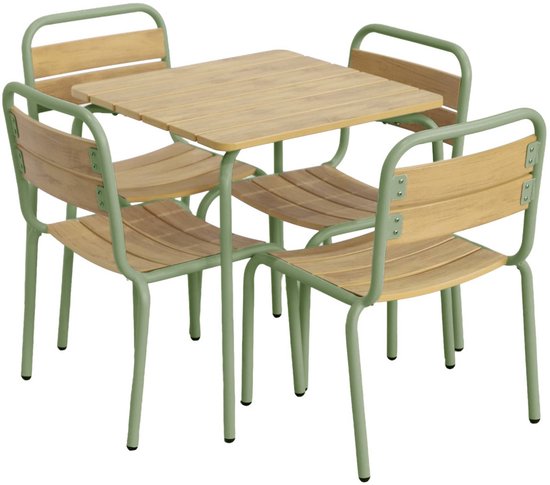 sweeek - Stalen kindertuintafel met houtdecor en 4 stoelen - suzie van Merkloos