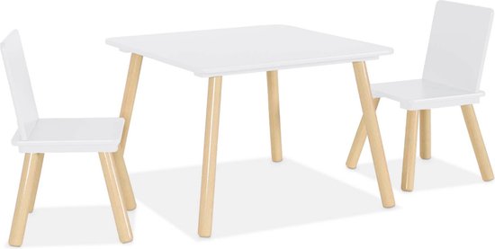 sweeek - Vierkante kindertafel met 2 stoelen, dennenhouten poten van Sweeek