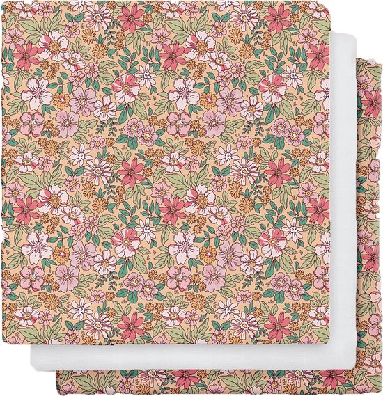 Swim Essentials Hydrofiele doeken met Blossomprint - Omslagdoek Baby - Set 3 stuks - 60x60 cm van Merkloos
