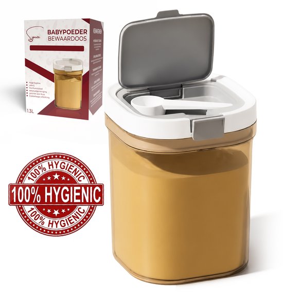Synza Melkpoeder Bewaardoos 1300ML - Incl. Hygiënisch Apart Schepje - BPA Vrij - UV Beschermend - Babypoeder
