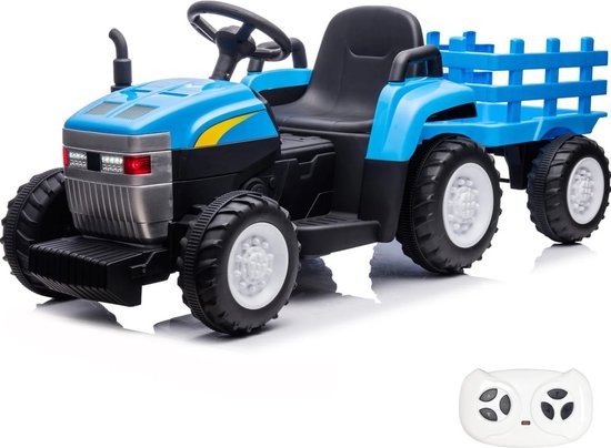 T7 Elektrische Tractor - met Aanhanger - 12V accu - 2 tot 5 jaar - Blauw van Feber