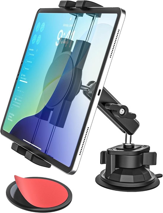 Tablethouder voor de auto met aluminium arm en grote zuignap, autovoorruithouder voor vrachtwagen, bestelwagen, compatibel met iPad Pro Air Mini/Galaxy Tab/Fire/mobiele telefoon, 4-13 inch